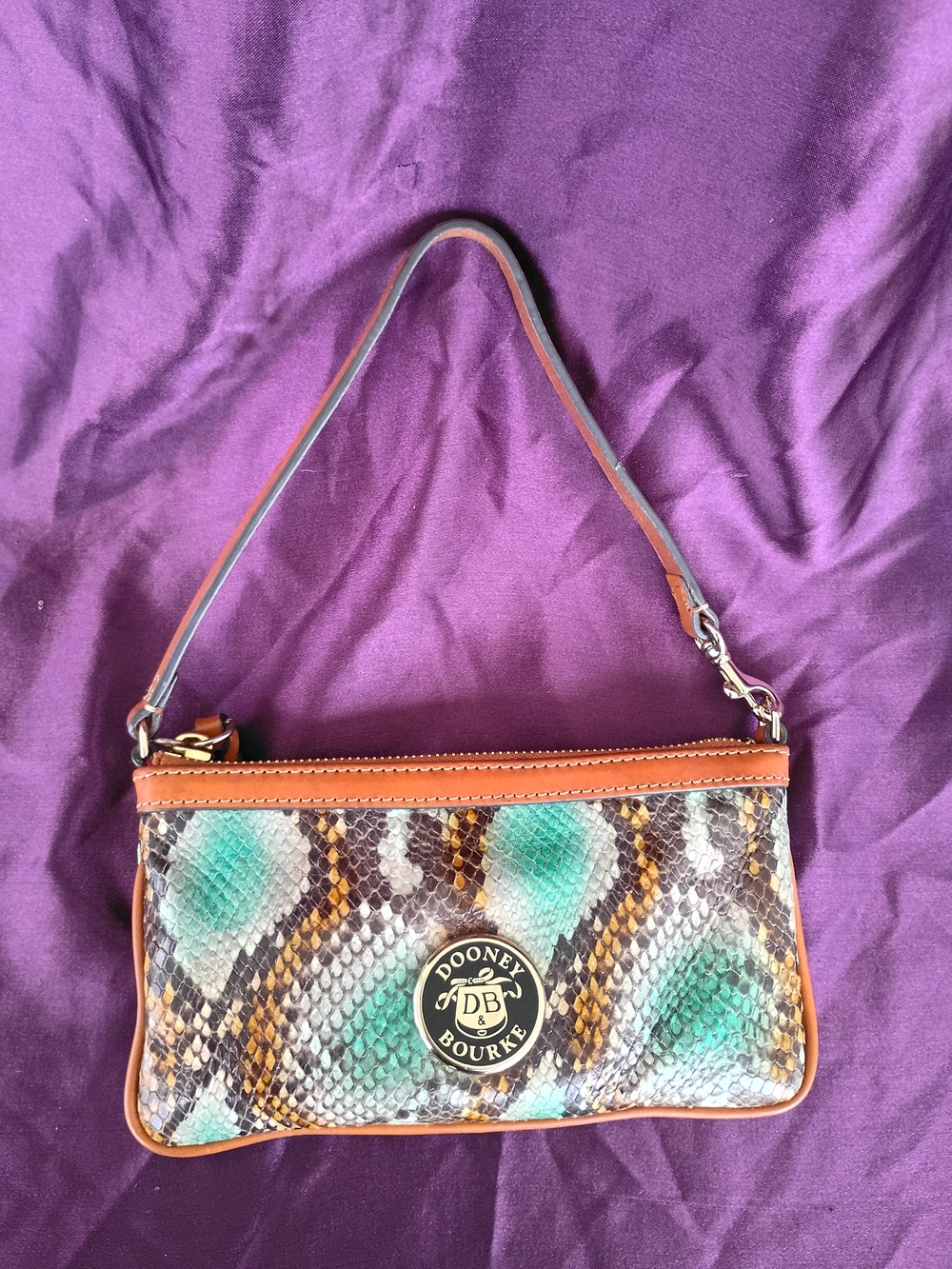 Dooney & Bourke Teal Snake-Print Leather Wristlet🩵🤎